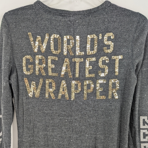 VS Pink One Piece Pajamas Bling Gray Thermal with Gold Sequins Size Medium - Picture 3 of 9